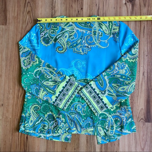 CHICOS Topper Open Front Cardigan Blazer Wrap Paisley Floral Medium Size 1 Women - Picture 8 of 13